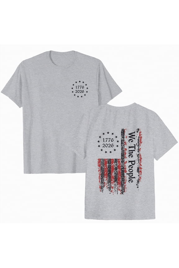 Women's 250th America Anniversary Casual Printed Crew Neck T-Shirt USA Flag Tee 250 Years of Freedom Woman Shirts (Grey,XXL)