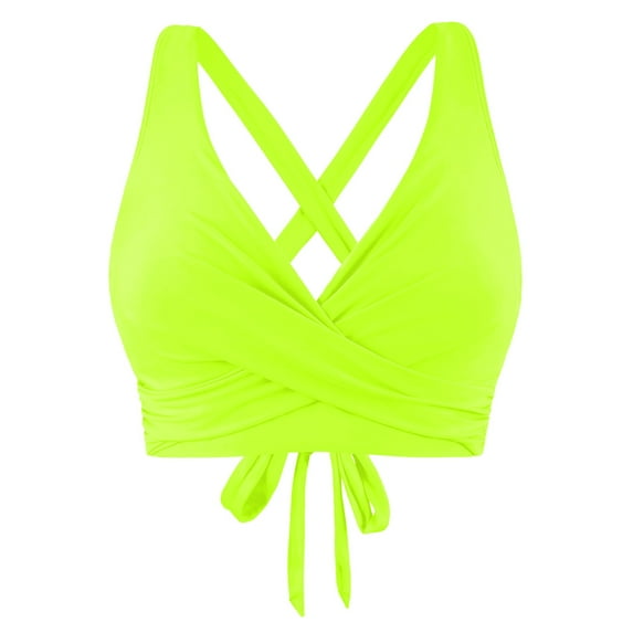 CAICJ98 Women's Bikini Top Lace Up Crisscross Swim Crop Tops High Neck Swimsuit Bra Padded Yellow,2XL