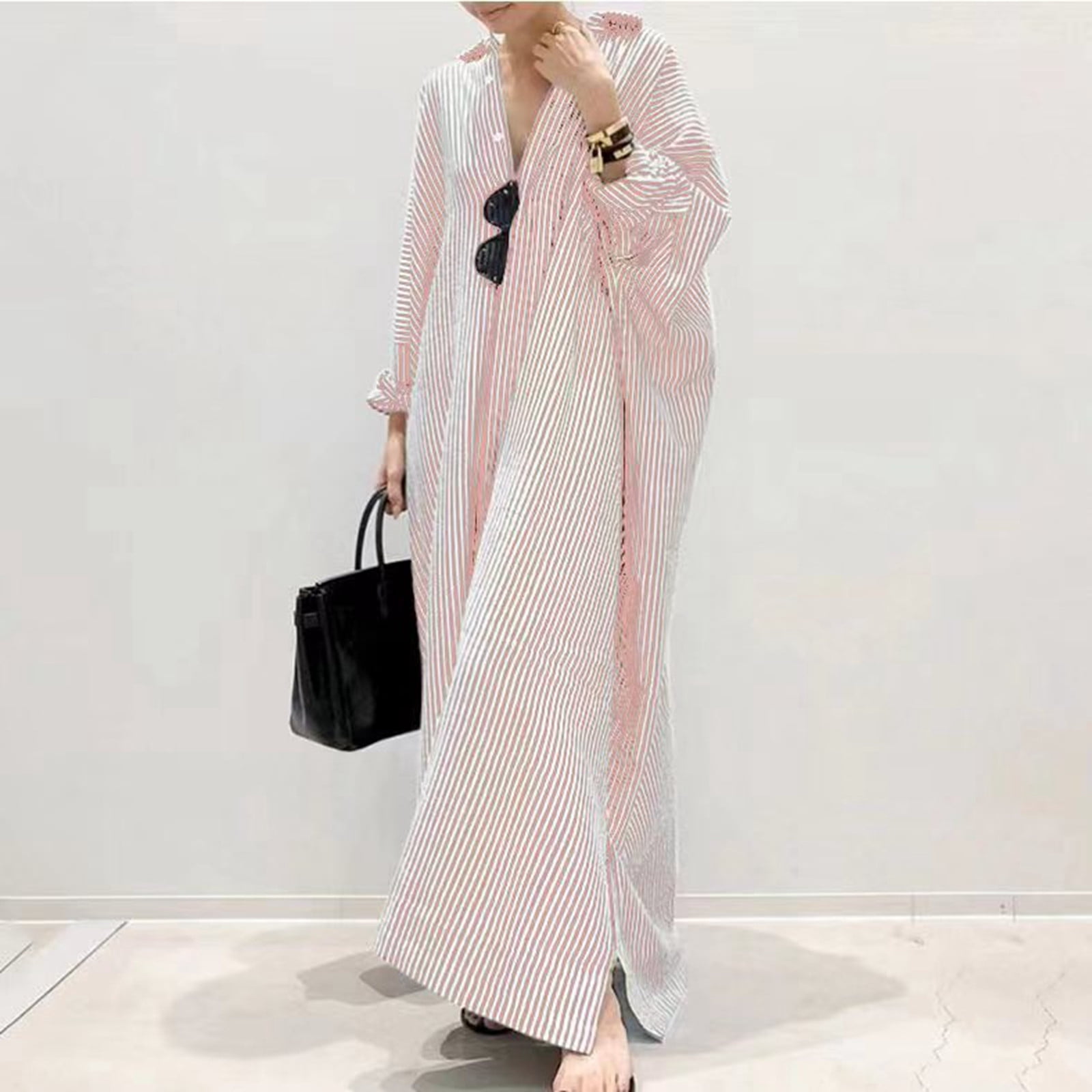 chinese dress ladies Light Pink Linen Long Sleeve Shirt Dress – shopaleena main image 1