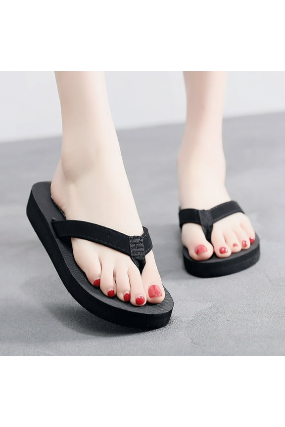 Women's Flip Flops with Arch Support Platform Sandals for Women Dressy Summer Wedge Shoes Black,6.5