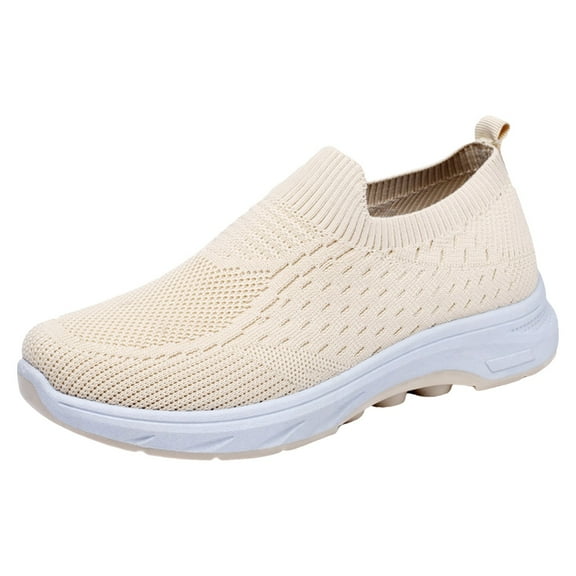 CAICJ98 Women's Slip On Shoes Lightweight Knit Casual Shoes Breathable Walking Shoes Anti-Slip Tennis Shoes for Women Khaki,7.5
