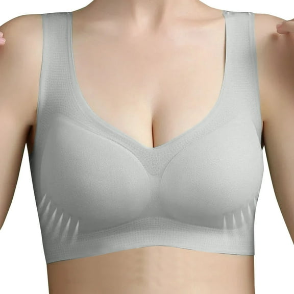 CAICJ98 Women's Smoothing Wireless Bra, Perfectly Smooth Full-Coverage T-Shirt Bra Full Figures No Underwire Bras for Women Grey,L