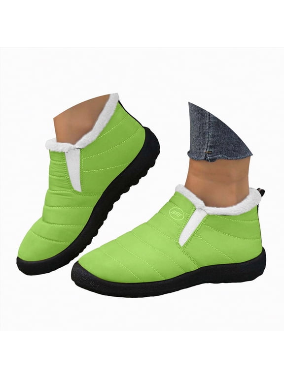 Women's Snow Boots Warm Lined Waterproof Slip On Booties Comfort Ankle Boots Outdoor Winter Boots Women (Light Green,Size 6.5)