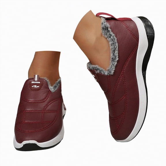 CAICJ98 Women's Snow Boots Waterproof Insulated Warm Lined Ankle Slip On Walking Comfortable Outdoor Winter Boots for Women (Wine,Size 7.5)