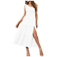 thumbnail image 1 of CAICJ98 Women's Summer Dresses One Shoulder Sleeveless Split Tiered Flowy Dress Knot Smocked Midi Dress White,S, 1 of 4