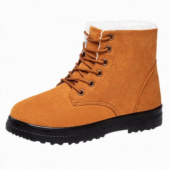 CAICJ98 Women's Winter Boots Casual Ankle Boots Flat with Cotton Short Boots Walking Cotton Shoes Snow Boots for Women (Brown,Size 9)