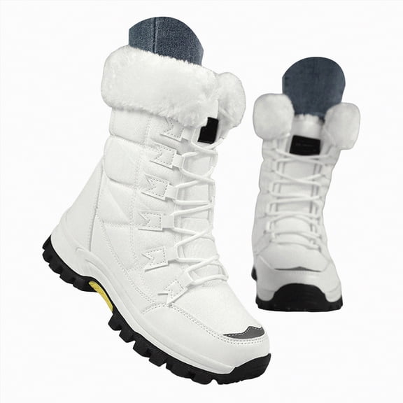 CAICJ98 Women's Winter Boots Lightweight Warm Lined Mid-Calf Waterproof Womens Snow Boots (White,Size 7.5)