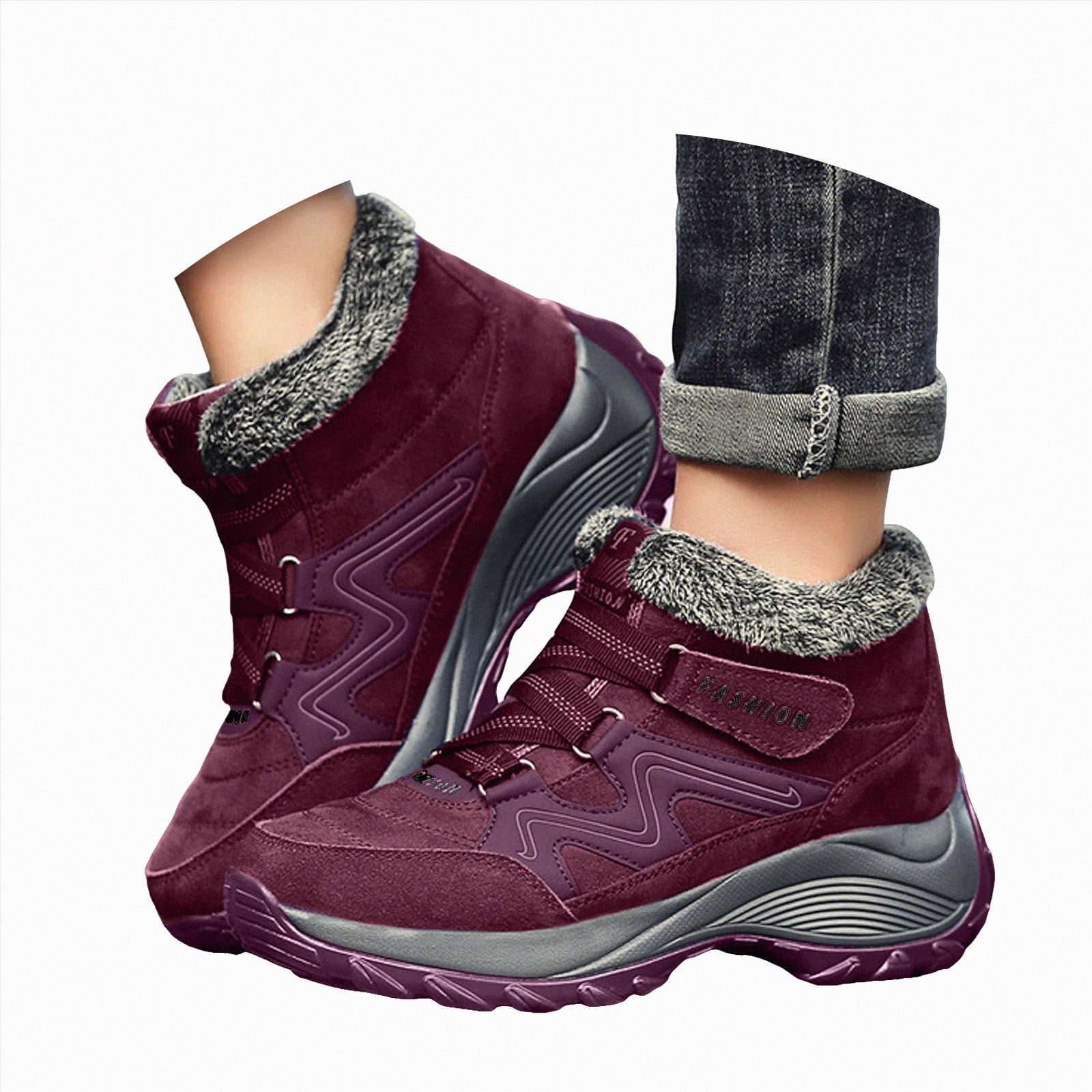 CAICJ98 Women's Winter Boots Warm Lined Ankle Boots Waterproof Outdoor Hiking Shoes Winter Boots Women (Red,Size 7.5)