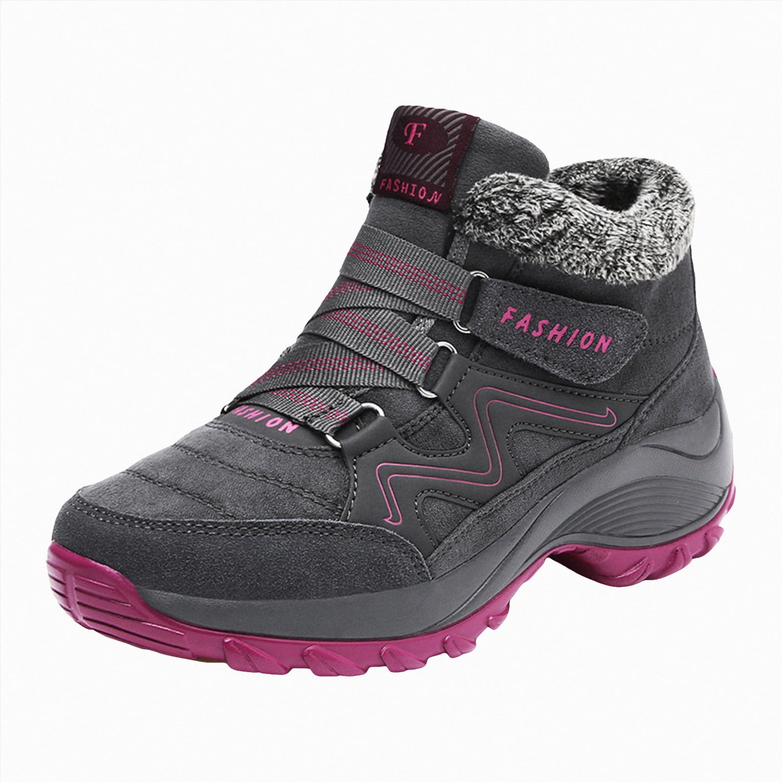 CAICJ98 Women’s Winter Boots Warm Lined Ankle Shoes Water Resistant Hiking Booties Non Slip Sole Winter Boots Women (Grey,Size 7.5)