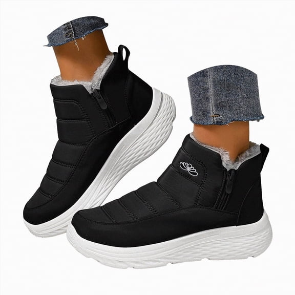 CAICJ98 Women's Winter Boots Warm Lined Waterproof Ankle Booties Ladies Comfortable Short Boots Outdoor Snow Boots for Women (Black,Size 9.5)