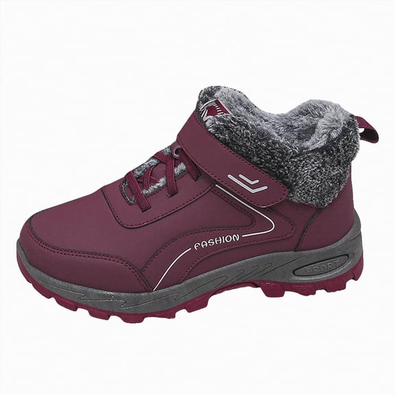 CAICJ98 Women's Winter Boots Warm Lined Waterproof Ankle Booties Outdoor Hiking Shoes Winter Boots for Women (Wine,Size 8)