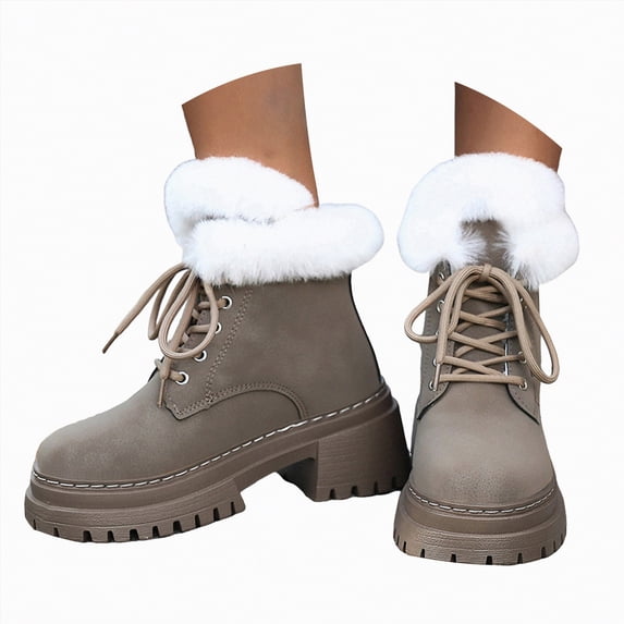 CAICJ98 Women's Winter Boots Waterproof Ankle Boots Low Heel Anti-Slip Warm Booties Comfortable for Outdoor Walking Hiking Womens Snow Boots (Grey,Size 6.5)