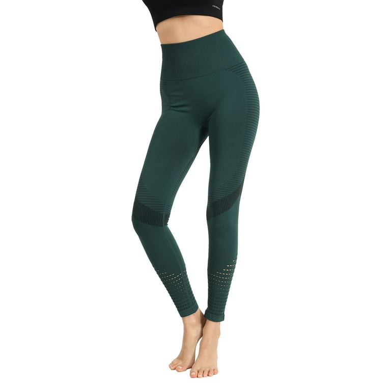 CAICJ98 Womens Leggings Women's V Cross Waist Workout Leggings Tummy  Control Running Yoga Pants with Pockets Green,XL 