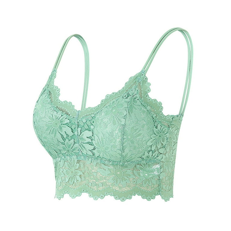 CAICJ98 Womens Lingerie Support Wireless Bra, Lace Bra with Stay-in-Place  Straps, Full-Coverage Wirefree Bra, Tagless for Everyday Wear Mint Green,XL