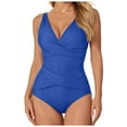 thumbnail image 1 of CAICJ98 Womens One Piece Swimsuit Push Up Wrap Front Swimsuit Tummy Control Bathing Suits Bandeau Support Slimming Swimwear Blue,XL, 1 of 5