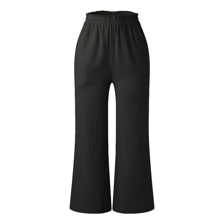 CAICJ98 Womens Pants Women's Casual High Waist Pleated Pants Straight Leg  Suit Pants with Pocket Black,L