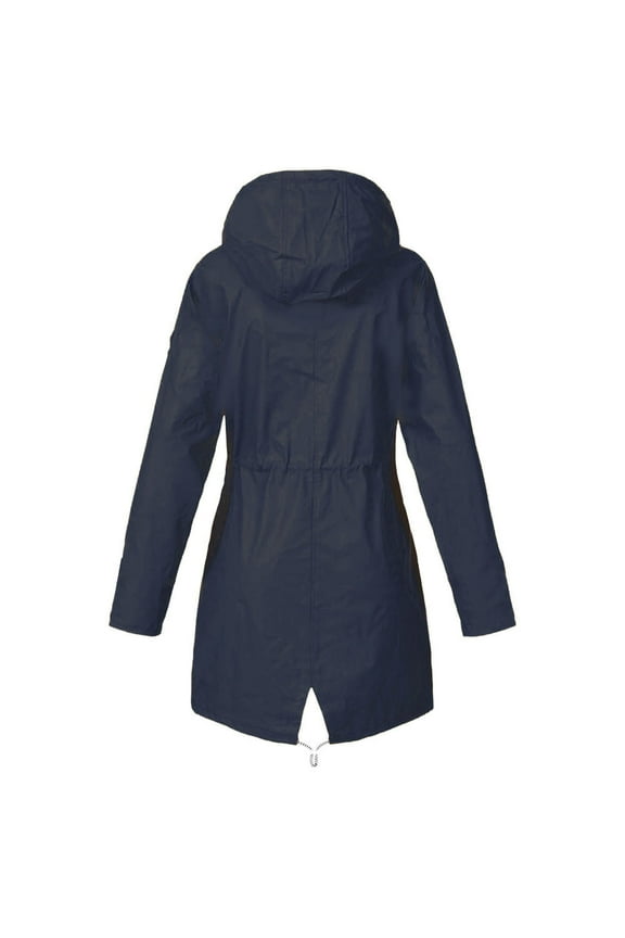 Womens Rain Jackets Raincoat for Women Waterproof Rain Jacket Hooded Outdoor Windbreaker Lightweight Trench Coat Navy,L