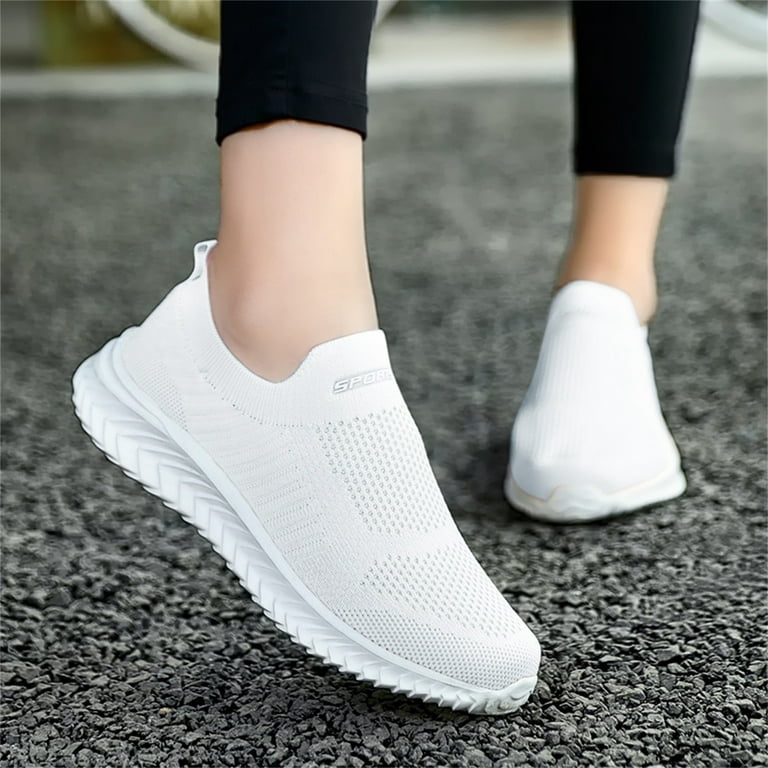 CAICJ98 Womens Running Shoes Women's Knits Oxfords Classic Lace Up Shoes  Square Toe Wingtip Flats Casual Fall Walking Sneakers,White