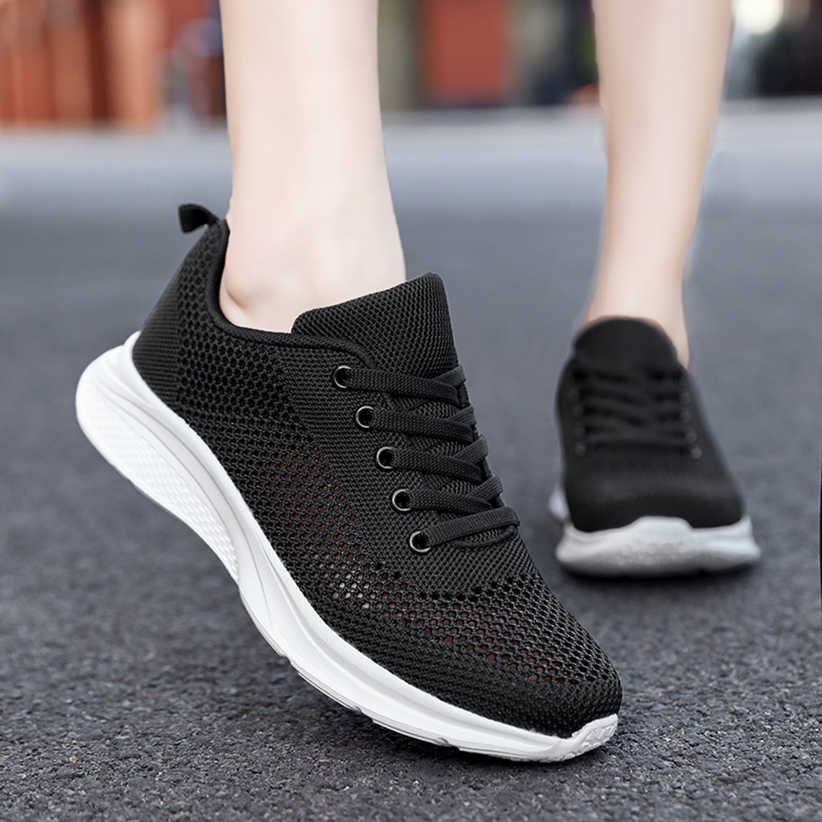 CAICJ98 Womens Running Shoes Women's Slip on Flat Shoes Comfortable Knit  Loafers Lightweight Nurse Walking Sneakers,Black