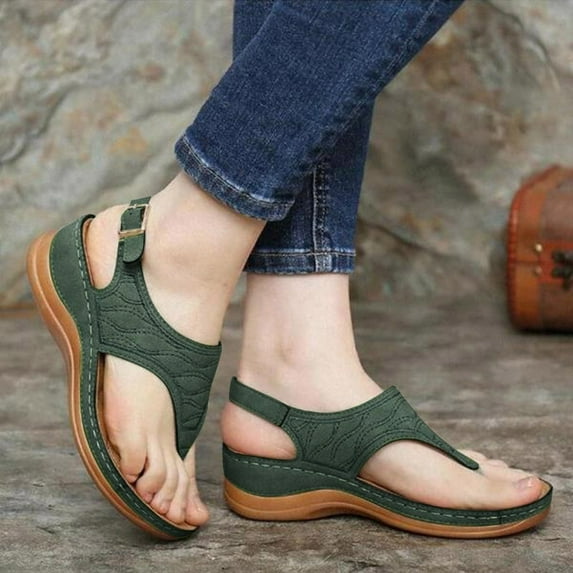 CAICJ98 Womens Sandals Womens Sandals Flip Flops for Women with Arch Support Casual Summer Comfort Platform Wedge Sandals Comfortable Thong Shoes,Green