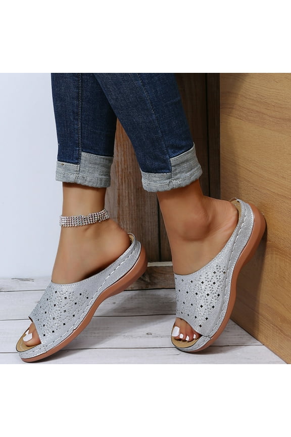 Womens Sandals Sandals for Women Strappy Sandal, Adjustable Flat Sandals with Buckled Ankle Strap Simple Classic Sandals Ladies Sandals,Silver