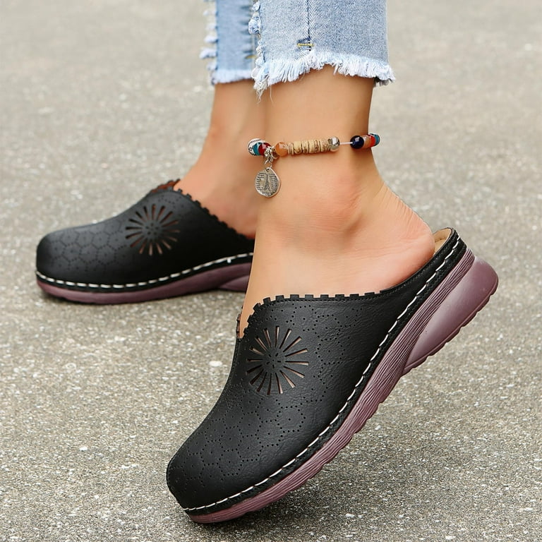 CAICJ98 Womens Shoes Women's Braided Flat Sandals Strappy Sandals Slip on  Memory Foam Slide Sandals,Black