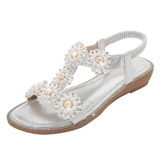 CAICJ98 Womens Shoes Womens Sandals, Sandals for Women Dressy Summer, Flat Sandals for Women, Cute Sandals for Women, Open Toe Elastic Sandals for Women,Silver