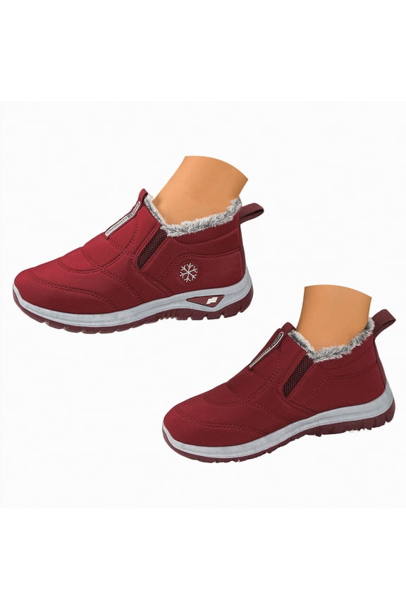 Womens Snow Boots Comfortable Warm Lined Ankle Booties Slip On Waterproof Short Boots Outdoor Winter Boots for Women (Red,Size 9)