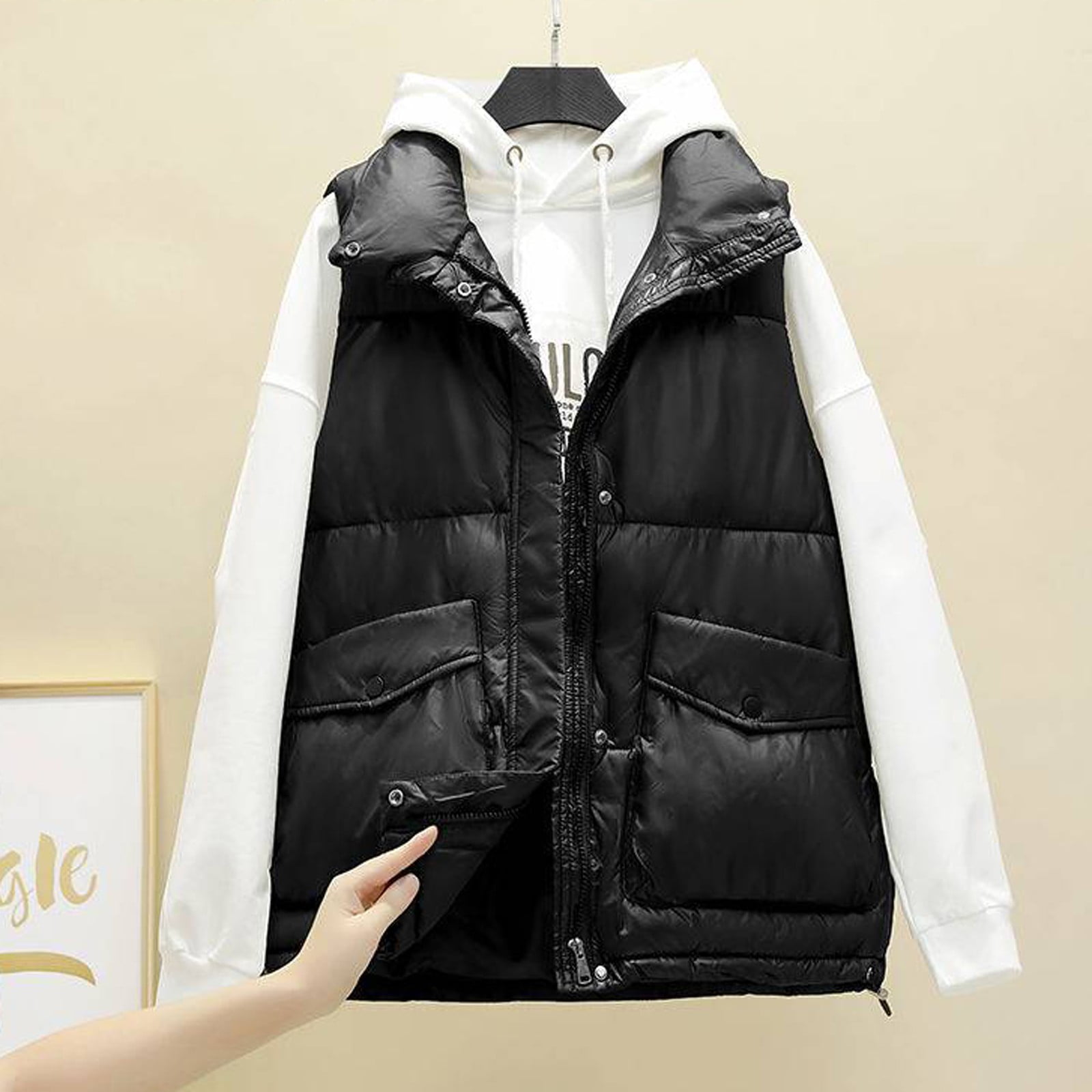 CAICJ98 Womens Vests Outerwear Women's Winter Crop Vest Warm Sleeveless Coat Jacket Lightweight