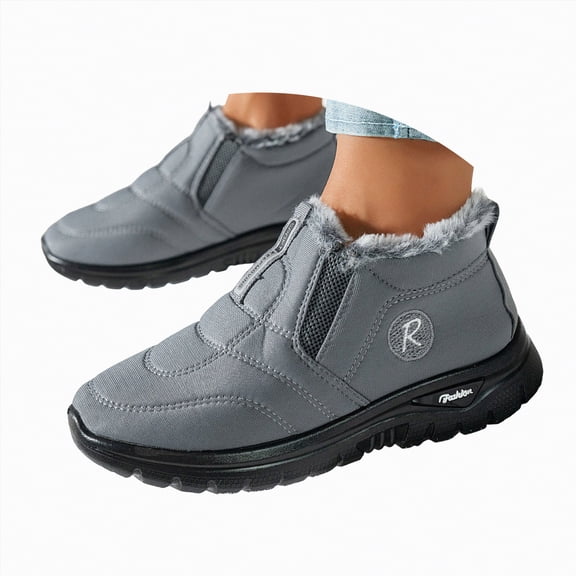 CAICJ98 Womens Winter Boots Comfortable Arch Support Ankle Booties Fleece Lined Non Slip Waterproof Hiking Walking Work Snow Boots Women (Grey,Size 7)