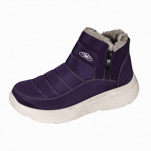CAICJ98 Womens Winter Boots Comfortable Warm Lined Ankle Booties Slip On Waterproof Short Boots Outdoor Snow Boots Women (Purple,Size 9.5)