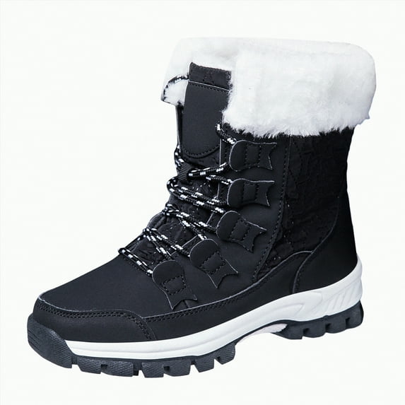 CAICJ98 Womens Winter Boots Lace Up Mid Carf Boots Warm Lined Waterproof Fashion Women's Snow Boots (Black,Size 7.5)
