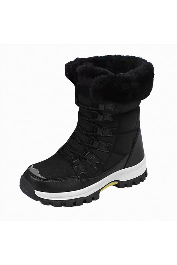 Womens Winter Boots Mid-Calf Boots 2025 New Cotton Walking Shoes Waterproof High-top Non-slip Snow Boots Women (Black,Size 9)