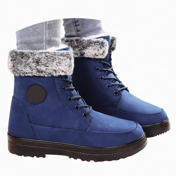 CAICJ98 Womens Winter Boots Warm Lined Comfortable Insulated Non-Slip Waterproof Outdoor Lace-Up Mid Calf Snow Boots Women (Blue,Size 7.5)