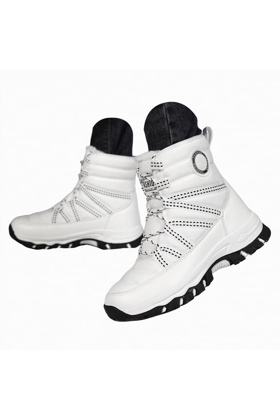 Womens Winter Boots Warm Lined Mid Calf Boots Waterproof Hiking Shoes Fashion Womens Snow Boots (White,Size 7.5)