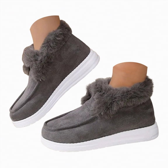 CAICJ98 Womens Winter Boots Waterproof Shoes Walking Comfortable Hiking Booties Furry Mid Calf Warm Lightweight Ankle Boots (Grey,Size 7.5)