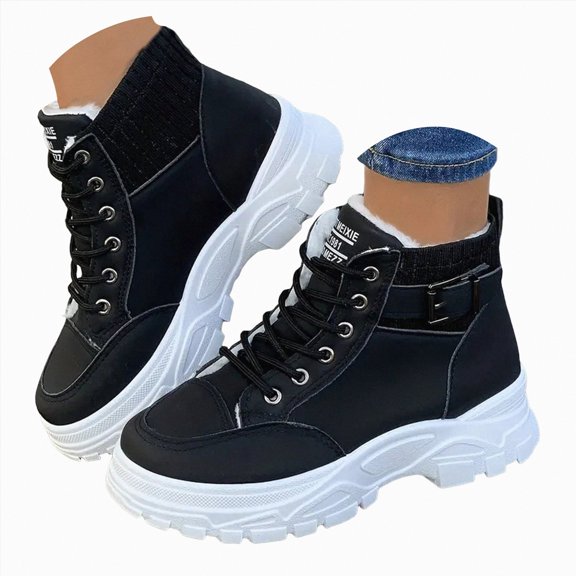 CAICJ98 Womens Winter Boots Waterproof Work Ankle Boots Comfortable Warm Lined Boots for Backpacking Cycling Walking Women Snow Boots (Black,Size 9.5)