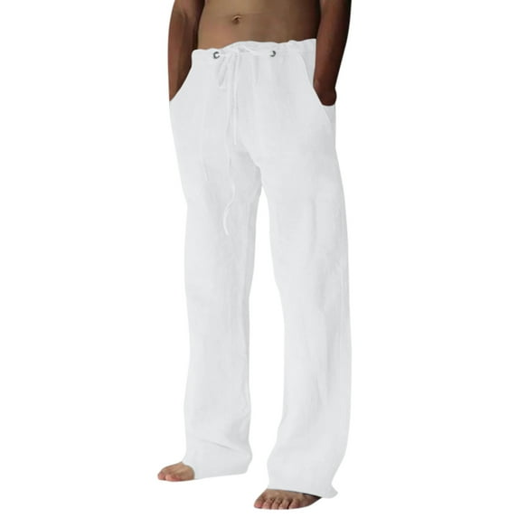 CAICJ98 Work Pants For Men Men's Casual Loose Fit Straight-Legs Stretchy Waist Beach Pants White,3XL