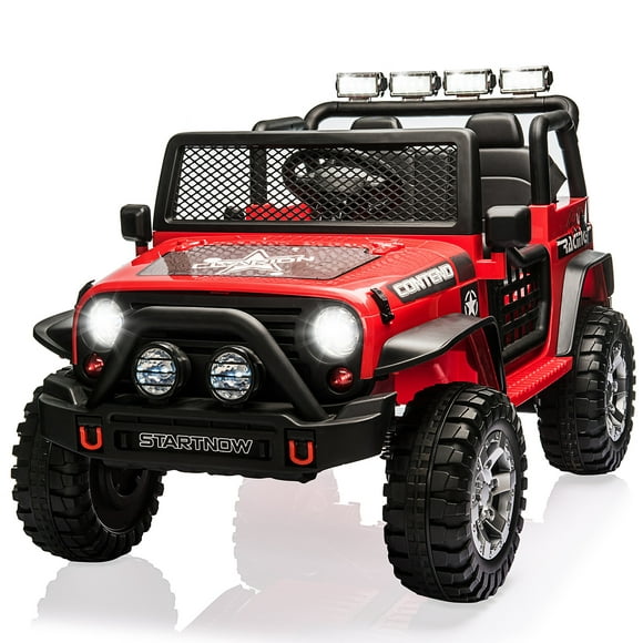 CAIDI 12 V Kids Ride On Truck, 2-Seater Battery Powered Toy Car w/ Remote Control, Spring Suspension, Bluetooth, LED Lights(Red)