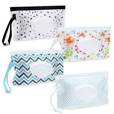 CAIDI 4Pcs Baby Wet Wipe Pouch, Portable Baby Wipes Case, Reusable Refillable Travel Wet Wipe Holder Bag
