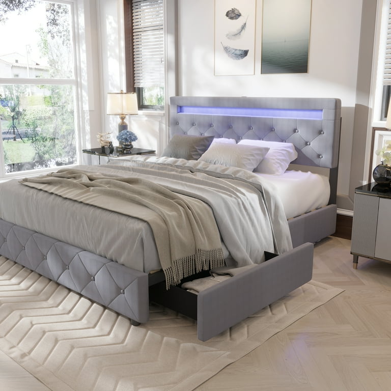 Queen size bed frame with lights discount