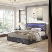 CAIDI Queen Size Bed Frame with LED Light Headboard, Upholstered Platform Bed