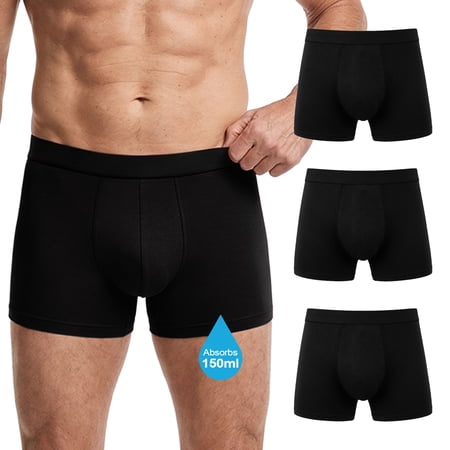 CaiDieNu Mens Incontinence Underwear, CaiDieNu 3 Pack Washable Reusable Cotton Leak Proof Boxer Briefs, 150ml Absorbency Incontinence Underwear for Men