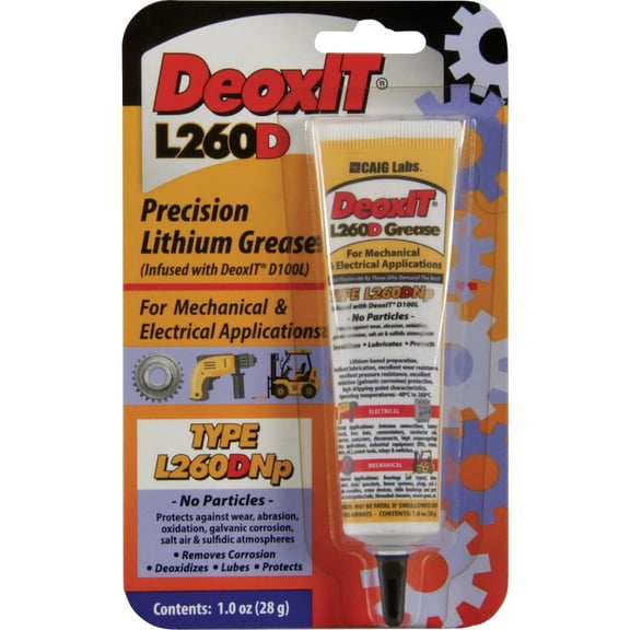 CAIG LABORATORIES, DeoxIT L260-DN1, Lithium Grease with Cleaner/Deoxidizer, No Particles, 28g Squeeze Tube, Pack of 6