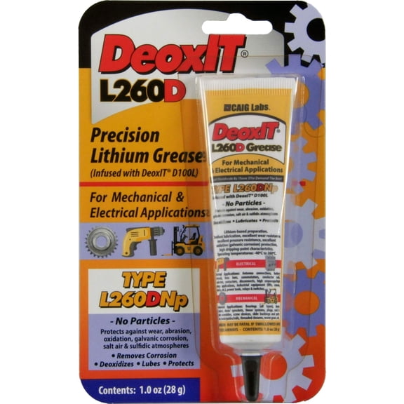 CAIG Laboratories, DeoxIT L260-DN1, Lithium Grease with Cleaner/Deoxidizer, No Particles, 28g Squeeze Tube, Pack of 1