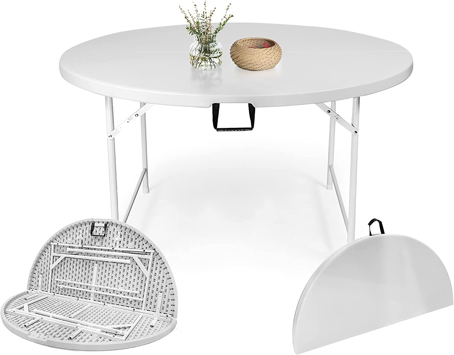 CAIHONG Lightweight 48" Round Folding Large Circle Banquet Table, 4-6 ...