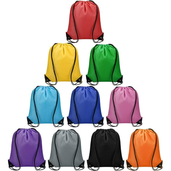 CAIHONG Drawstring Bags Bulk 10 Pcs Drawstring Backpack Bulk String Back Pack Gym Sport Bag for Women Nylon Draw String Bags Pack Cinch Bags, 10 Colors