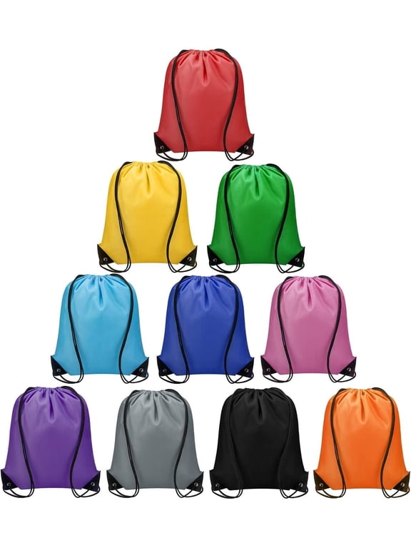 Drawstring Bags Bulk 10 Pcs Drawstring Backpack Bulk String Back Pack Gym Sport Bag for Women Nylon Draw String Bags Pack Cinch Bags, 10 Colors