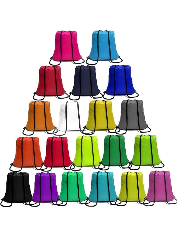 Drawstring Bags Bulk 20 Pcs Drawstring Backpack Bulk String Back Pack Gym Sport Bag for Women Nylon Draw String Bags Pack Cinch Bags, 20 Colors