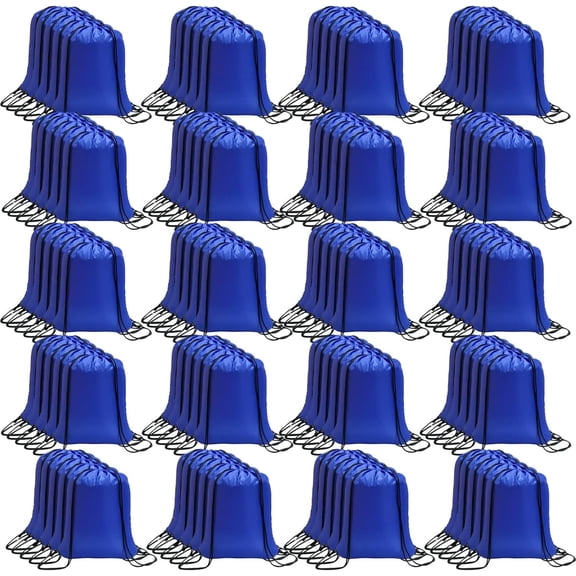 CAIHONG Drawstring Bags Bulk Drawstring Backpack Bulk String Back Pack Gym Sport Bag for Women Draw String Bags Pack Nylon Cinch Bags, Blue, 100 Pcs